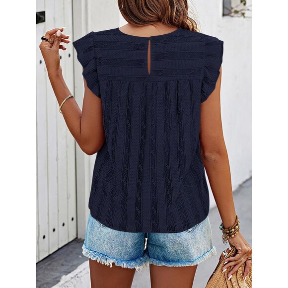 Women's Lace Tank Top Cotton Polyamide Summer Blouse Sleeveless Ruffle - Picture 2 of 7